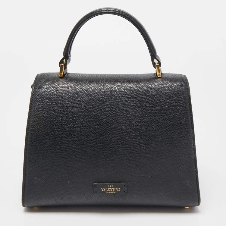 Pre Owned Valentino Black Leather VSling Top Handle Bag