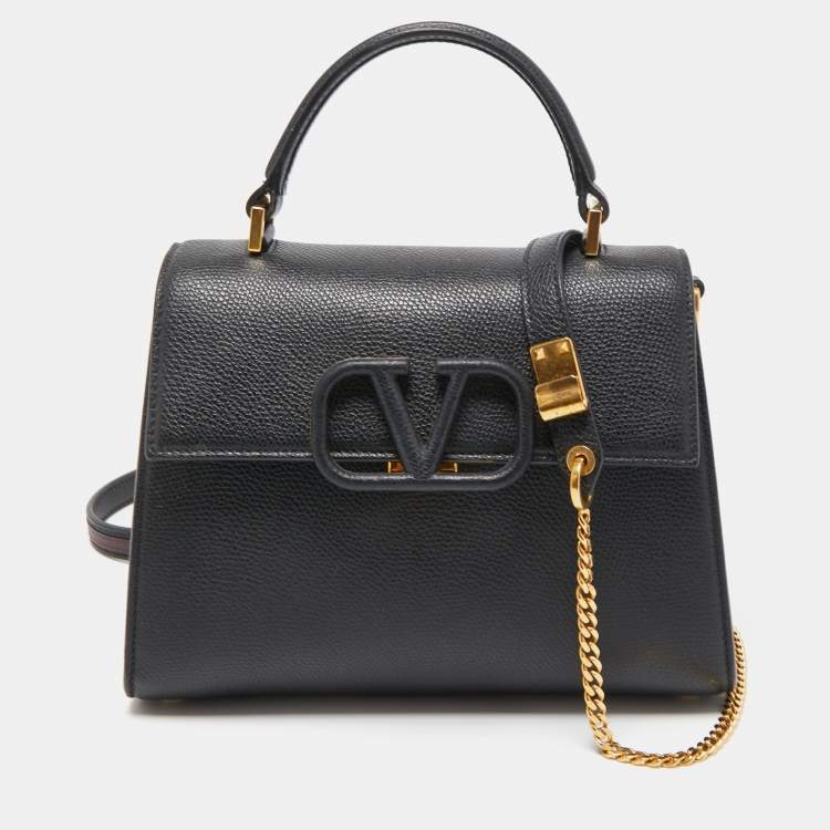 Pre Owned Valentino Black Leather VSling Top Handle Bag