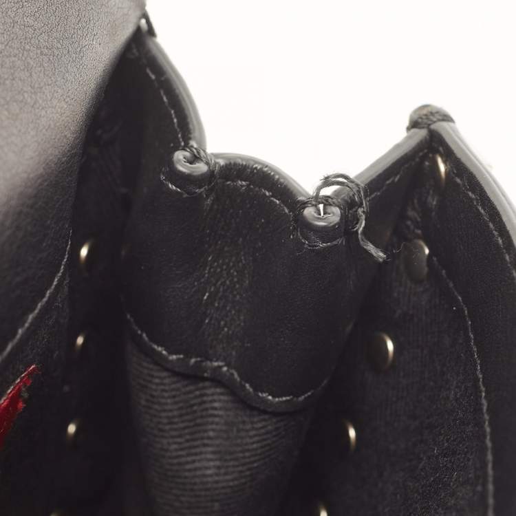 Pre Owned Valentino Black Leather Rockstud Flap Belt Bag