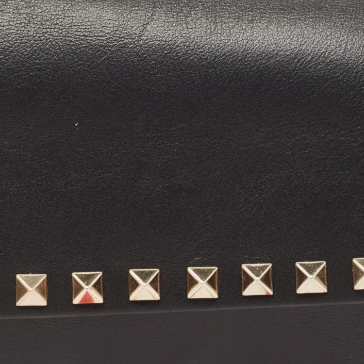 Pre Owned Valentino Black Leather Rockstud Flap Belt Bag