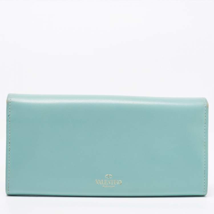 Pre Owned Valentino Green Leather Flap Continental Wallet 