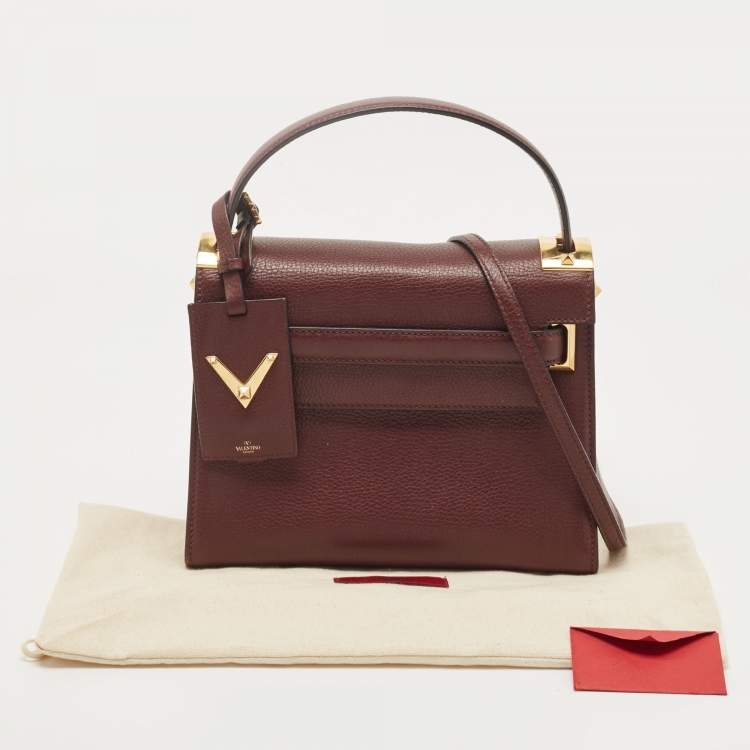 Pre Owned Valentino Burgundy Leather Flap Top Handle Bag