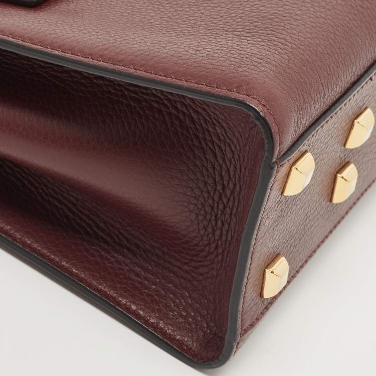 Pre Owned Valentino Burgundy Leather Flap Top Handle Bag