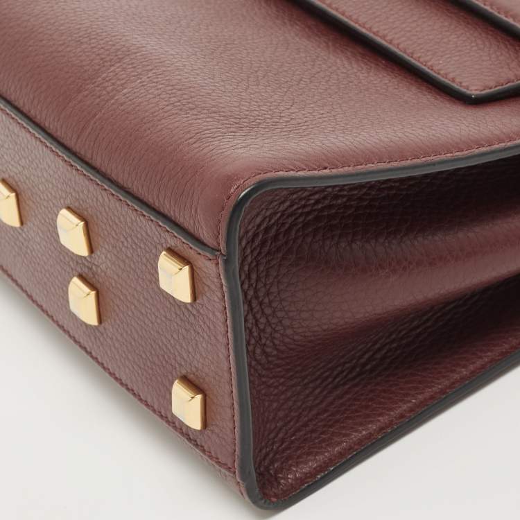 Pre Owned Valentino Burgundy Leather Flap Top Handle Bag