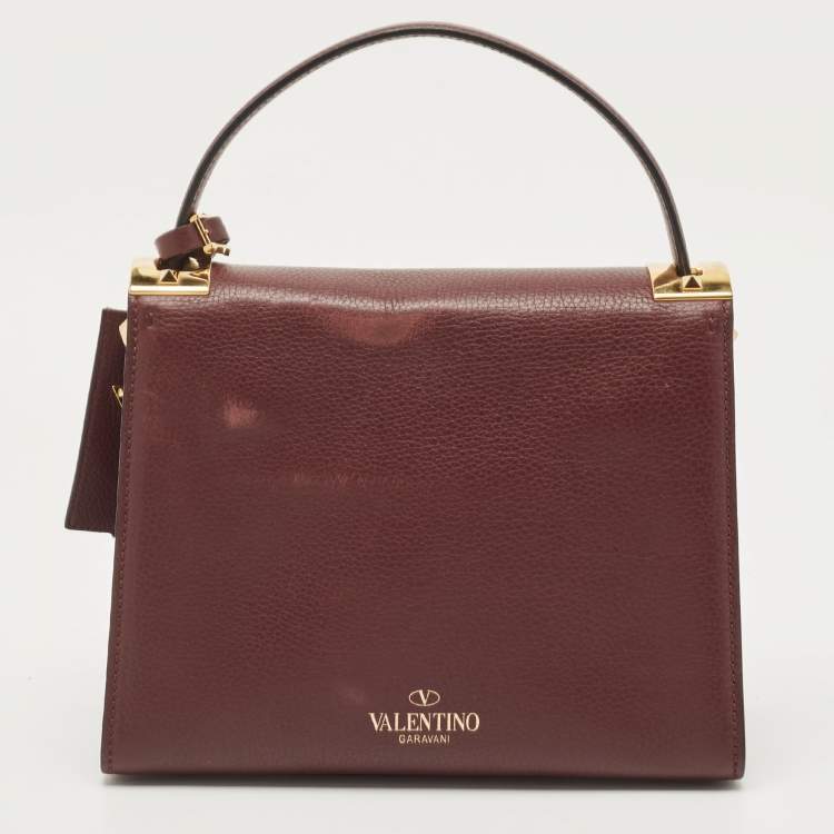 Pre Owned Valentino Burgundy Leather Flap Top Handle Bag