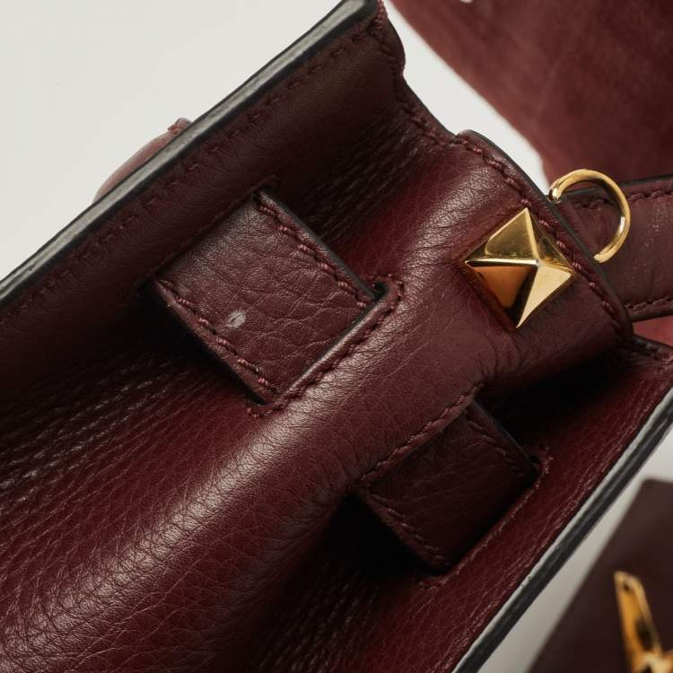 Pre Owned Valentino Burgundy Leather Flap Top Handle Bag