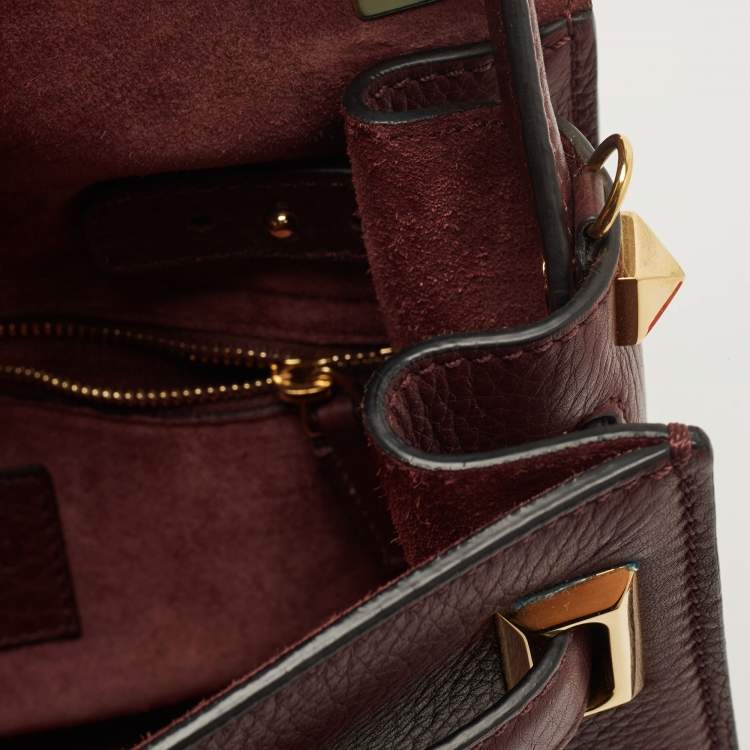 Pre Owned Valentino Burgundy Leather Flap Top Handle Bag