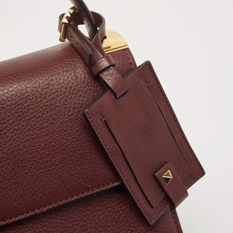 Pre Owned Valentino Burgundy Leather Flap Top Handle Bag