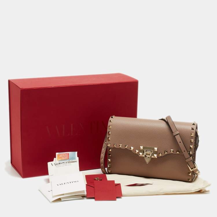 Pre Owned Valentino Beige Leather Small Rockstud Flap Shoulder Bag