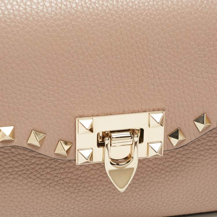 Pre Owned Valentino Beige Leather Small Rockstud Flap Shoulder Bag