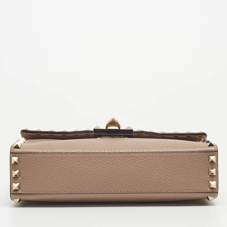 Pre Owned Valentino Beige Leather Small Rockstud Flap Shoulder Bag