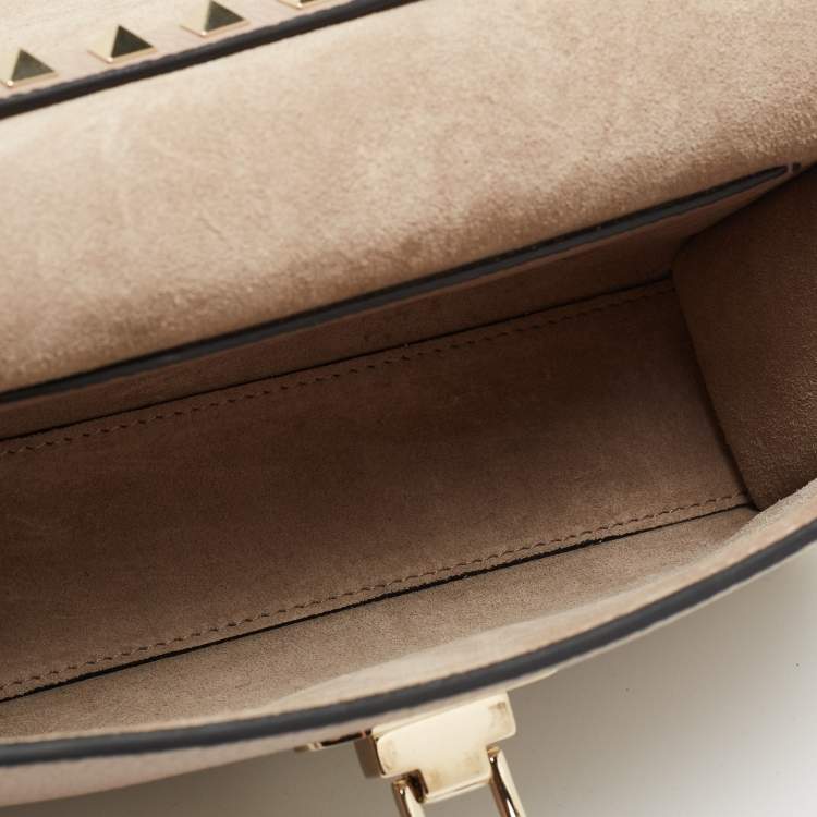 Pre Owned Valentino Beige Leather Small Rockstud Flap Shoulder Bag