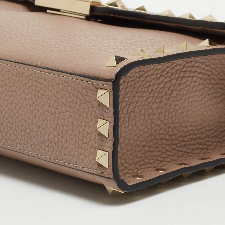 Pre Owned Valentino Beige Leather Small Rockstud Flap Shoulder Bag