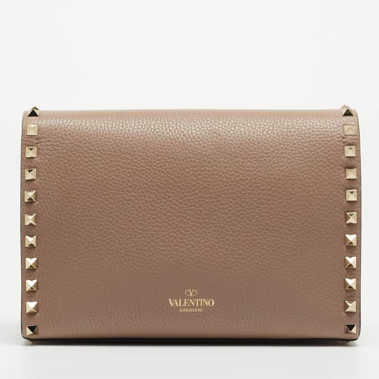 Pre Owned Valentino Beige Leather Small Rockstud Flap Shoulder Bag