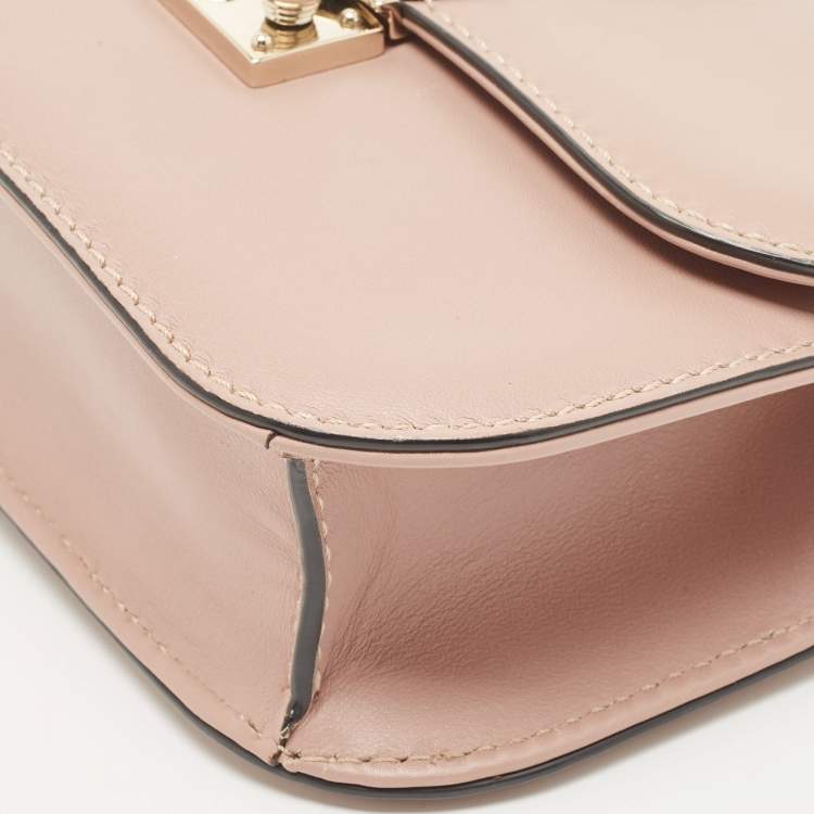 Pre Owned Valentino Beige Leather Small Rockstud Glam Lock Flap Bag