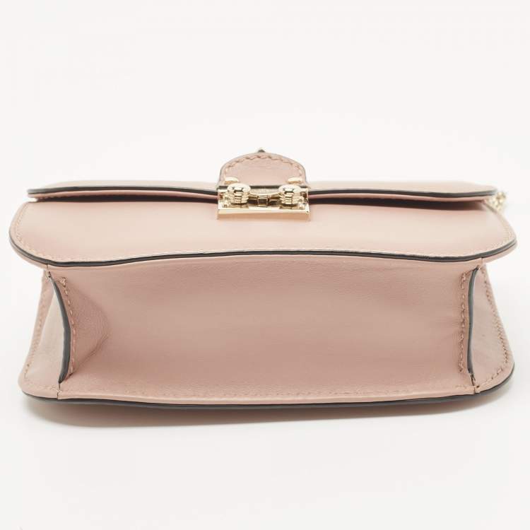 Pre Owned Valentino Beige Leather Small Rockstud Glam Lock Flap Bag