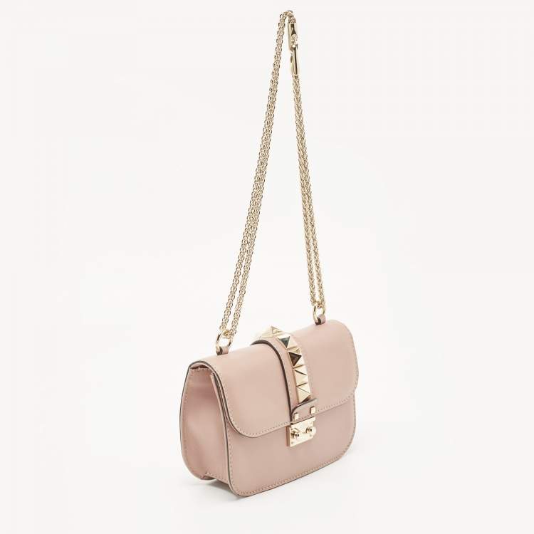 Pre Owned Valentino Beige Leather Small Rockstud Glam Lock Flap Bag