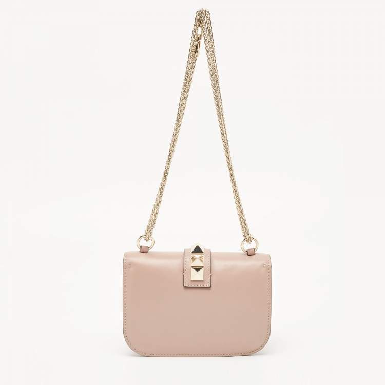 Pre Owned Valentino Beige Leather Small Rockstud Glam Lock Flap Bag