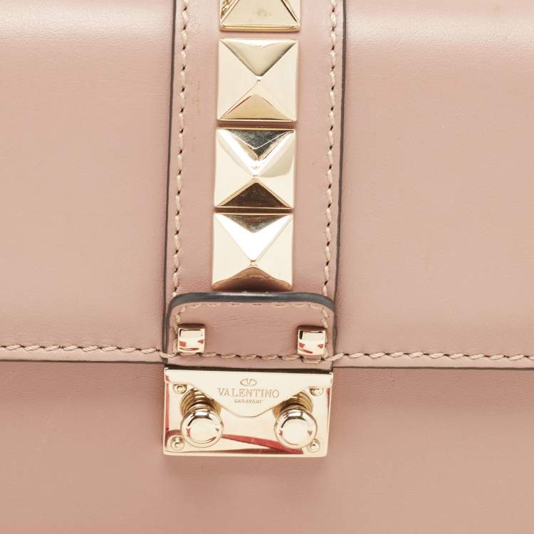 Pre Owned Valentino Beige Leather Small Rockstud Glam Lock Flap Bag