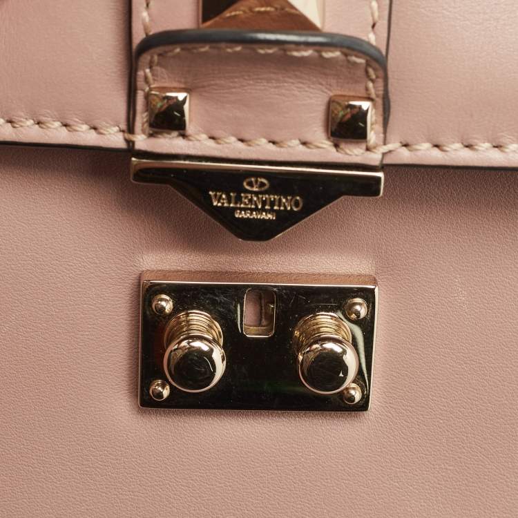 Pre Owned Valentino Beige Leather Small Rockstud Glam Lock Flap Bag
