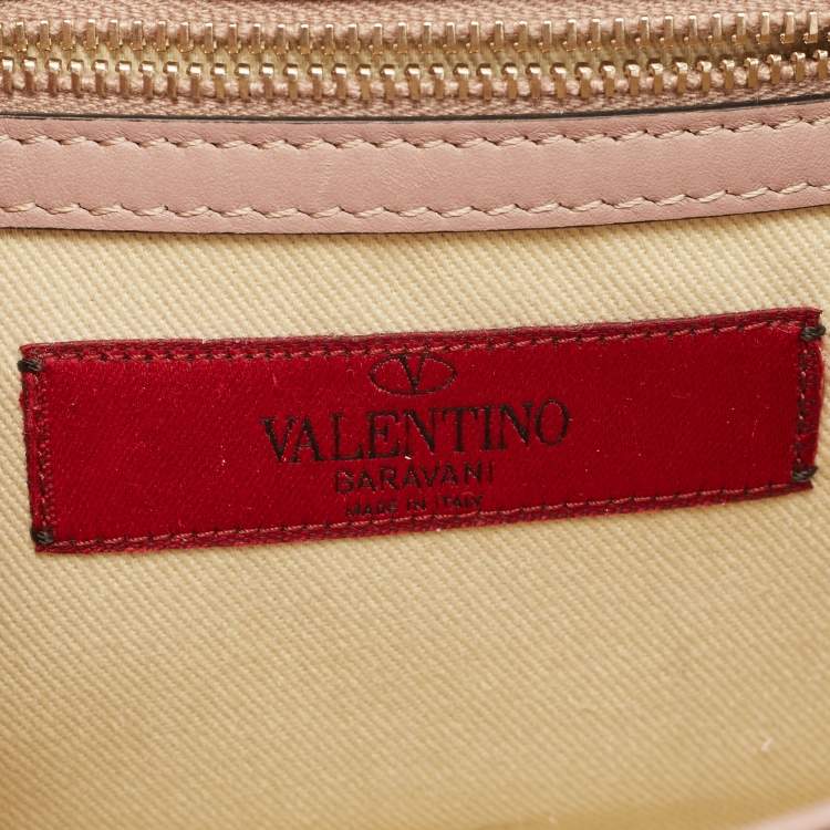 Pre Owned Valentino Beige Leather Small Rockstud Glam Lock Flap Bag