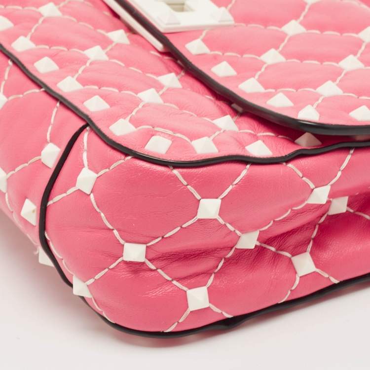 Pre Owned Valentino Pink Quilted Leather Small Rockstud Spike Chain Bag