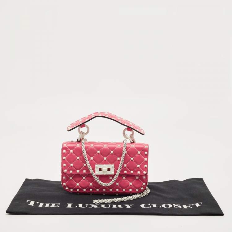 Pre Owned Valentino Pink Quilted Leather Small Rockstud Spike Chain Bag