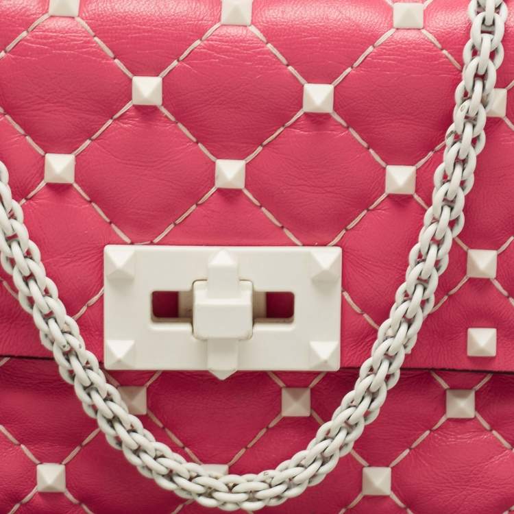 Pre Owned Valentino Pink Quilted Leather Small Rockstud Spike Chain Bag