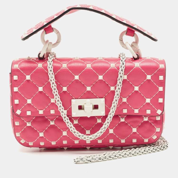 Valentino Pink Quilted Leather Small Rockstud Spike Chain Bag