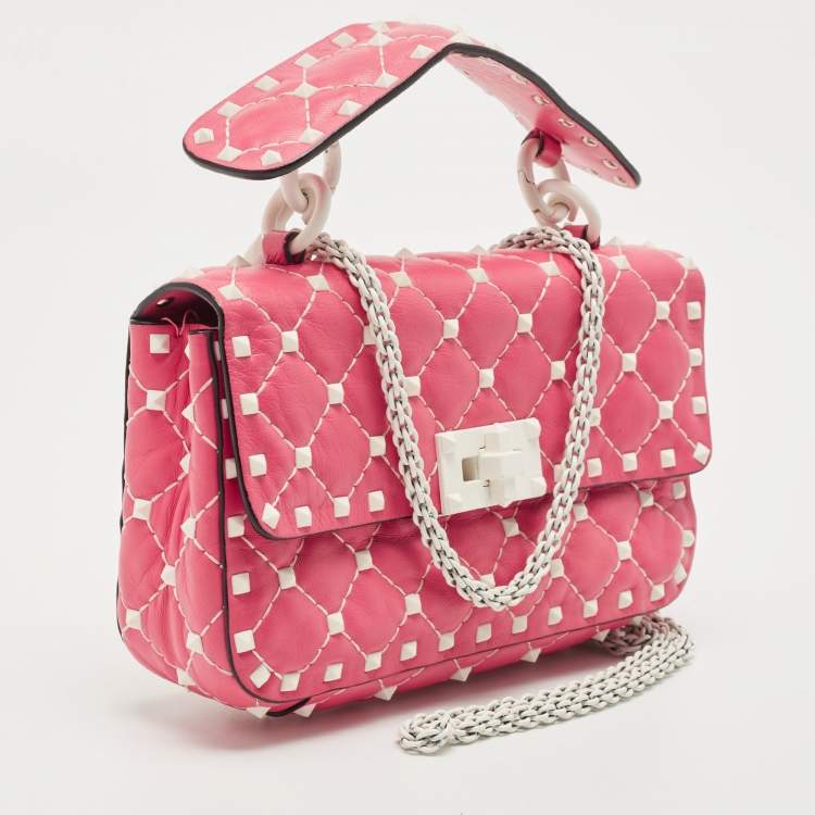Pre Owned Valentino Pink Quilted Leather Small Rockstud Spike Chain Bag