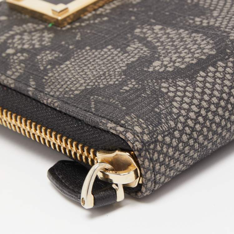 Pre Owned Valentino Black/Grey Lace Print Coated Canvas Zip Compact Wallet