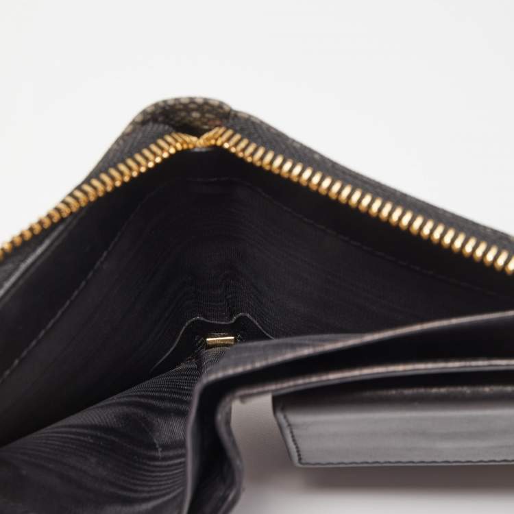 Pre Owned Valentino Black/Grey Lace Print Coated Canvas Zip Compact Wallet