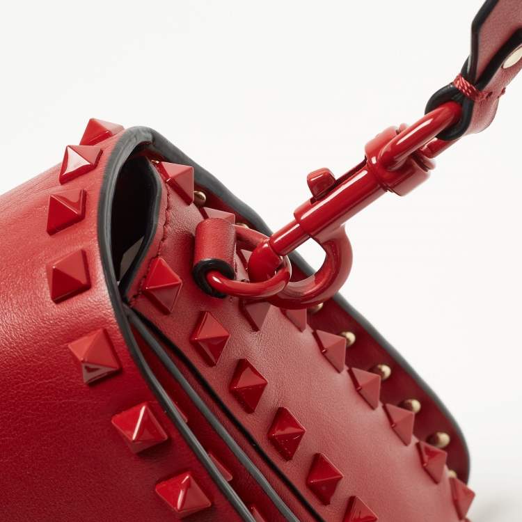 Pre Owned Valentino Red Leather Rockstud Flap Shoulder Bag