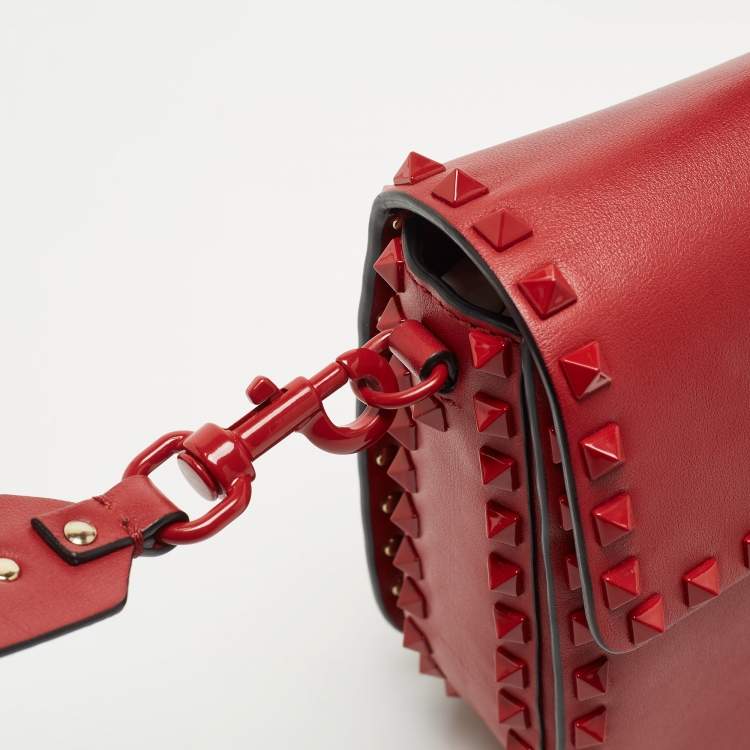 Pre Owned Valentino Red Leather Rockstud Flap Shoulder Bag