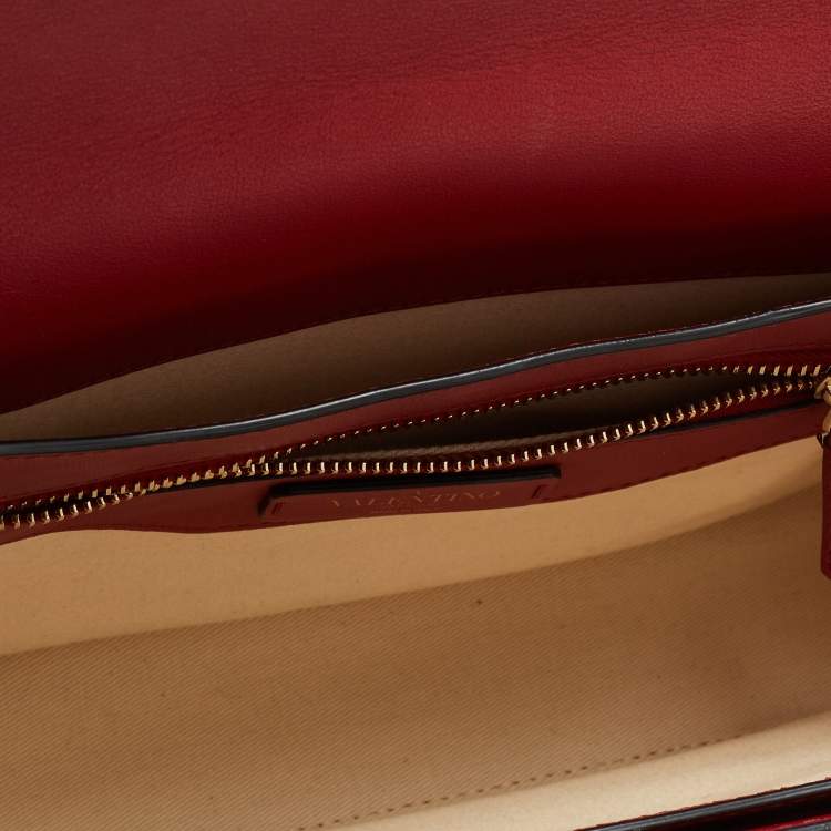 Pre Owned Valentino Red Leather Rockstud Flap Shoulder Bag