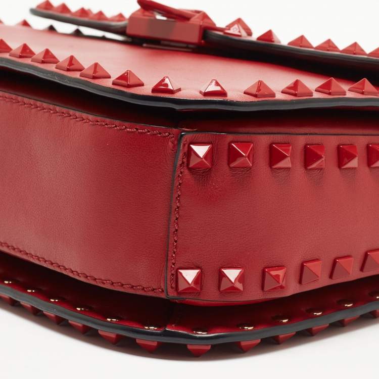 Pre Owned Valentino Red Leather Rockstud Flap Shoulder Bag