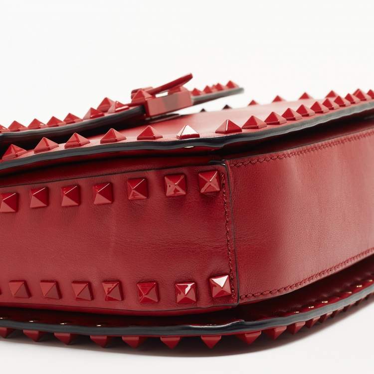 Pre Owned Valentino Red Leather Rockstud Flap Shoulder Bag