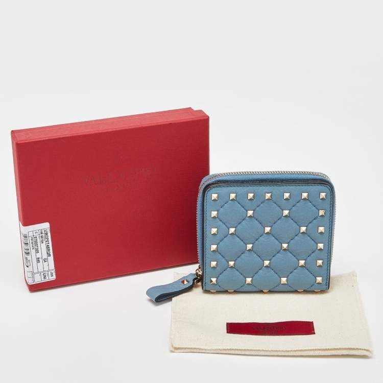 Pre Owned Valentino Red Leather Rockstud Spike Compact Wallet