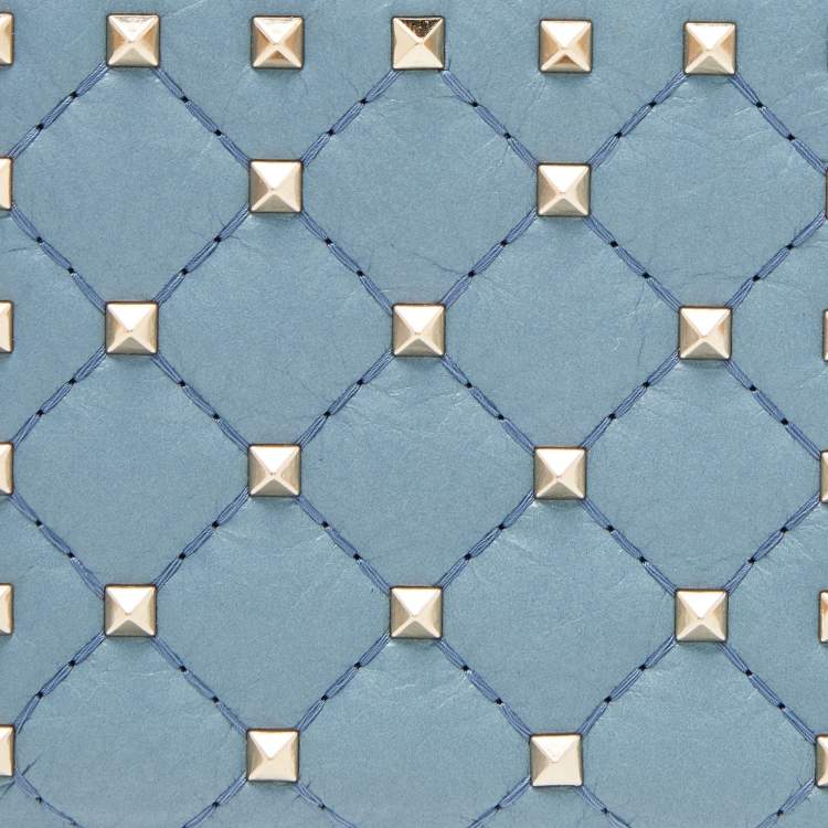 Pre Owned Valentino Red Leather Rockstud Spike Compact Wallet