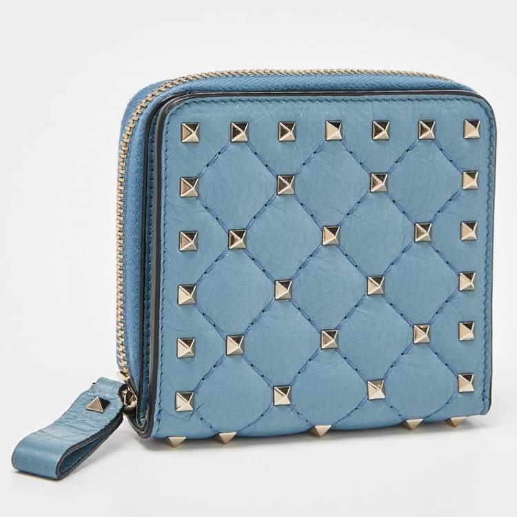 Pre Owned Valentino Red Leather Rockstud Spike Compact Wallet