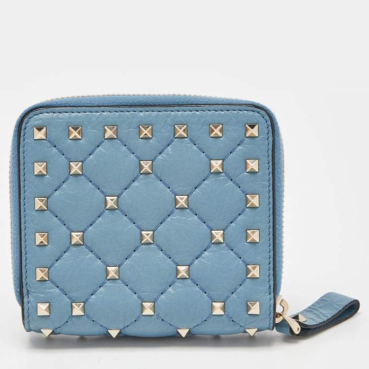 Pre Owned Valentino Red Leather Rockstud Spike Compact Wallet