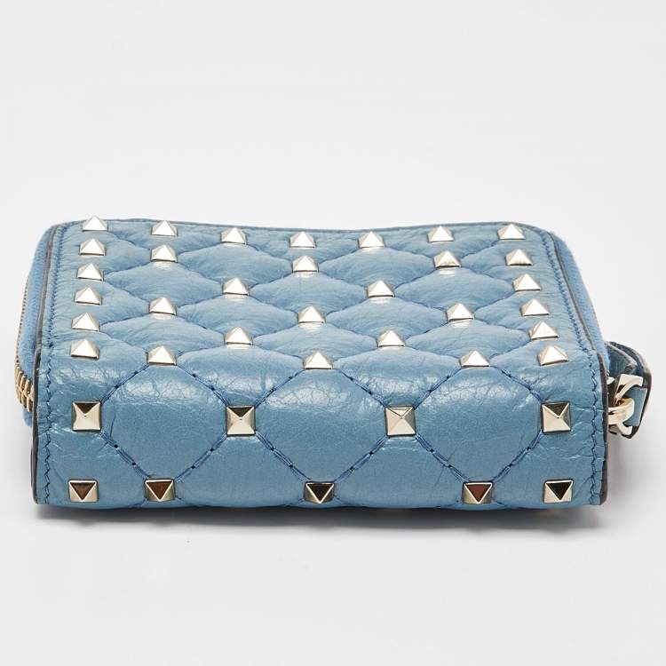 Pre Owned Valentino Red Leather Rockstud Spike Compact Wallet