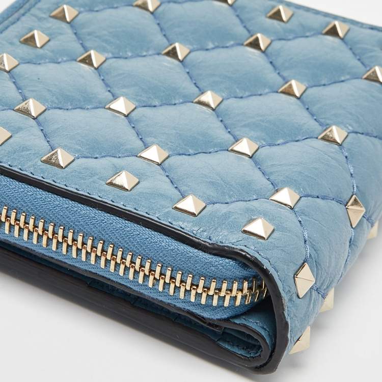 Pre Owned Valentino Red Leather Rockstud Spike Compact Wallet