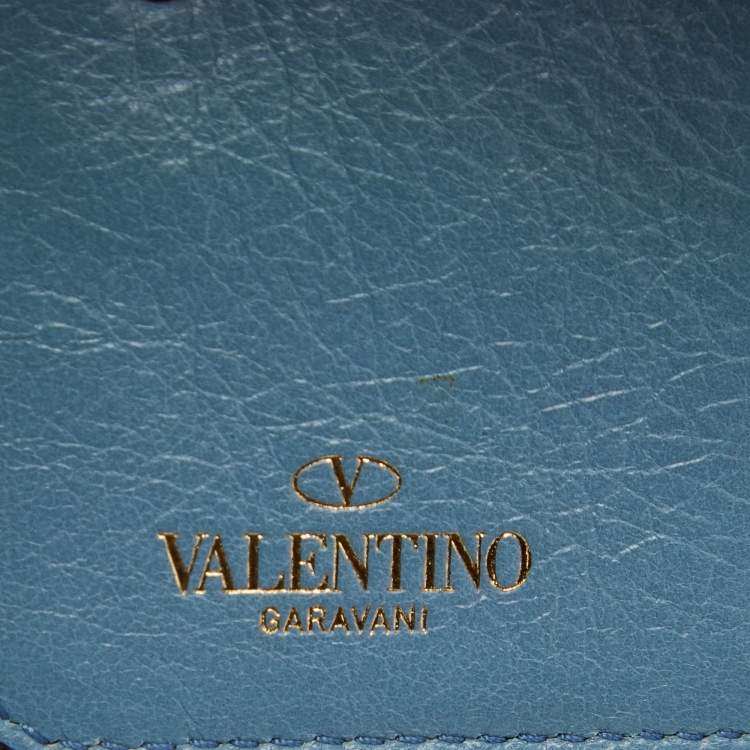Pre Owned Valentino Red Leather Rockstud Spike Compact Wallet