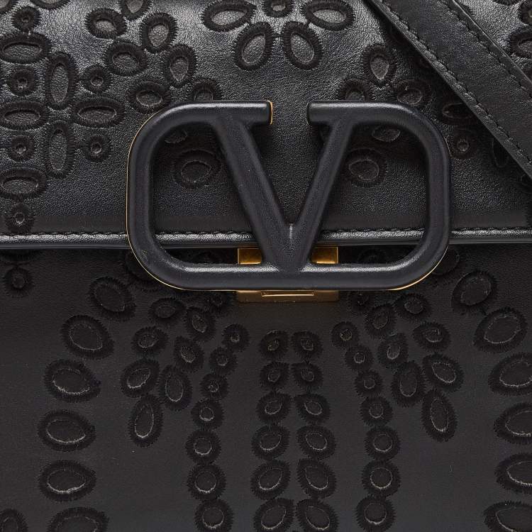 Pre Owned Valentino Black Leather VLogo Top Handle Bag