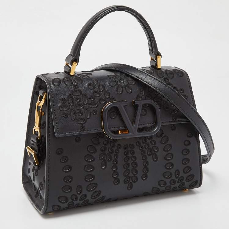 Pre Owned Valentino Black Leather VLogo Top Handle Bag