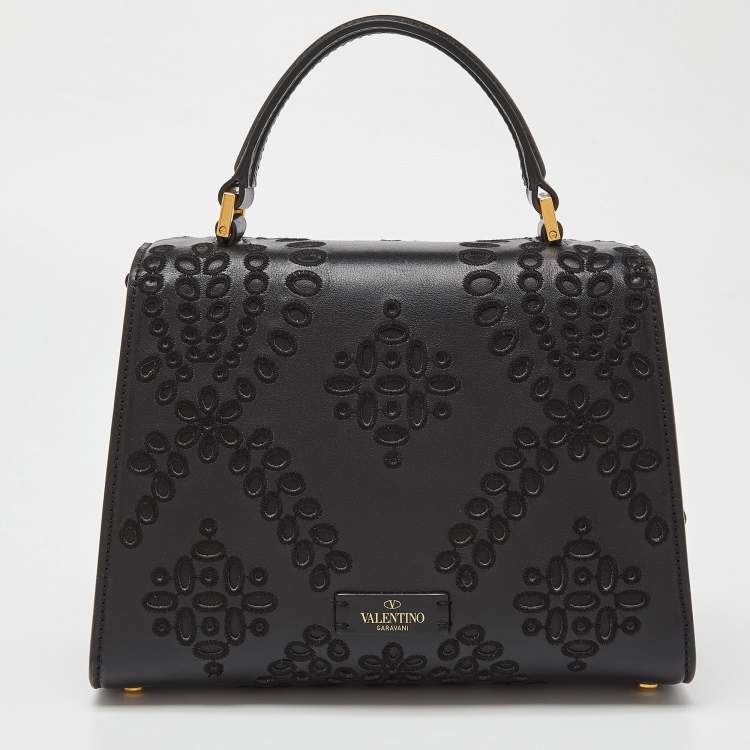 Pre Owned Valentino Black Leather VLogo Top Handle Bag