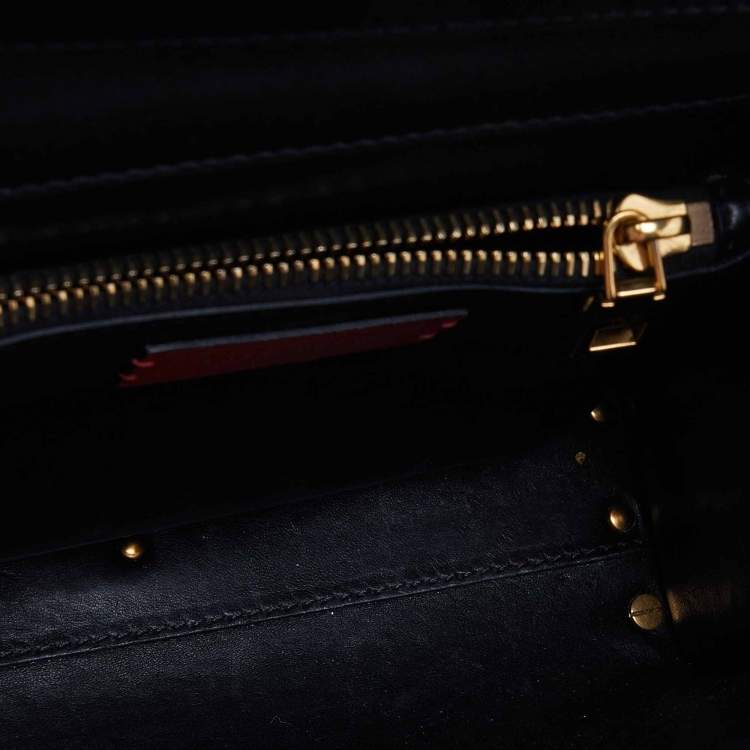 Pre Owned Valentino Black Leather VLogo Top Handle Bag