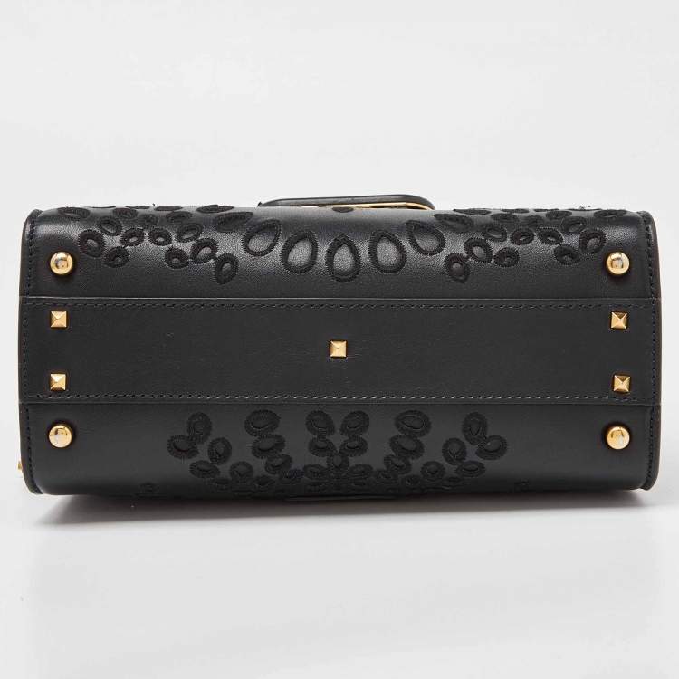 Pre Owned Valentino Black Leather VLogo Top Handle Bag