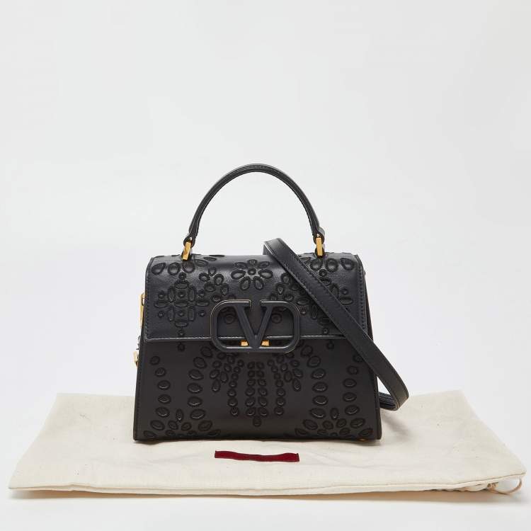 Pre Owned Valentino Black Leather VLogo Top Handle Bag